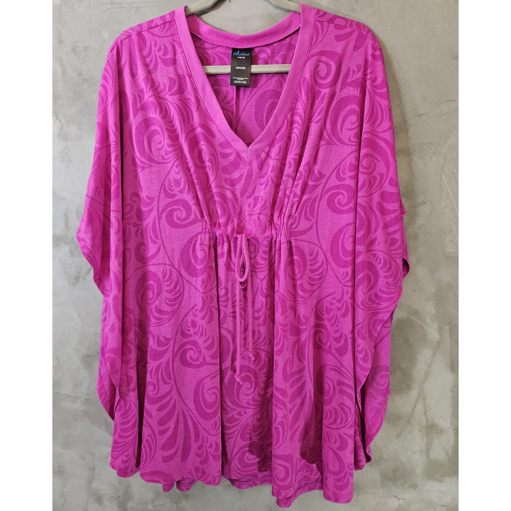 Catalina Women's Pink Floral Swirl Drawstring Waist Cover Up Size M (8-10)
